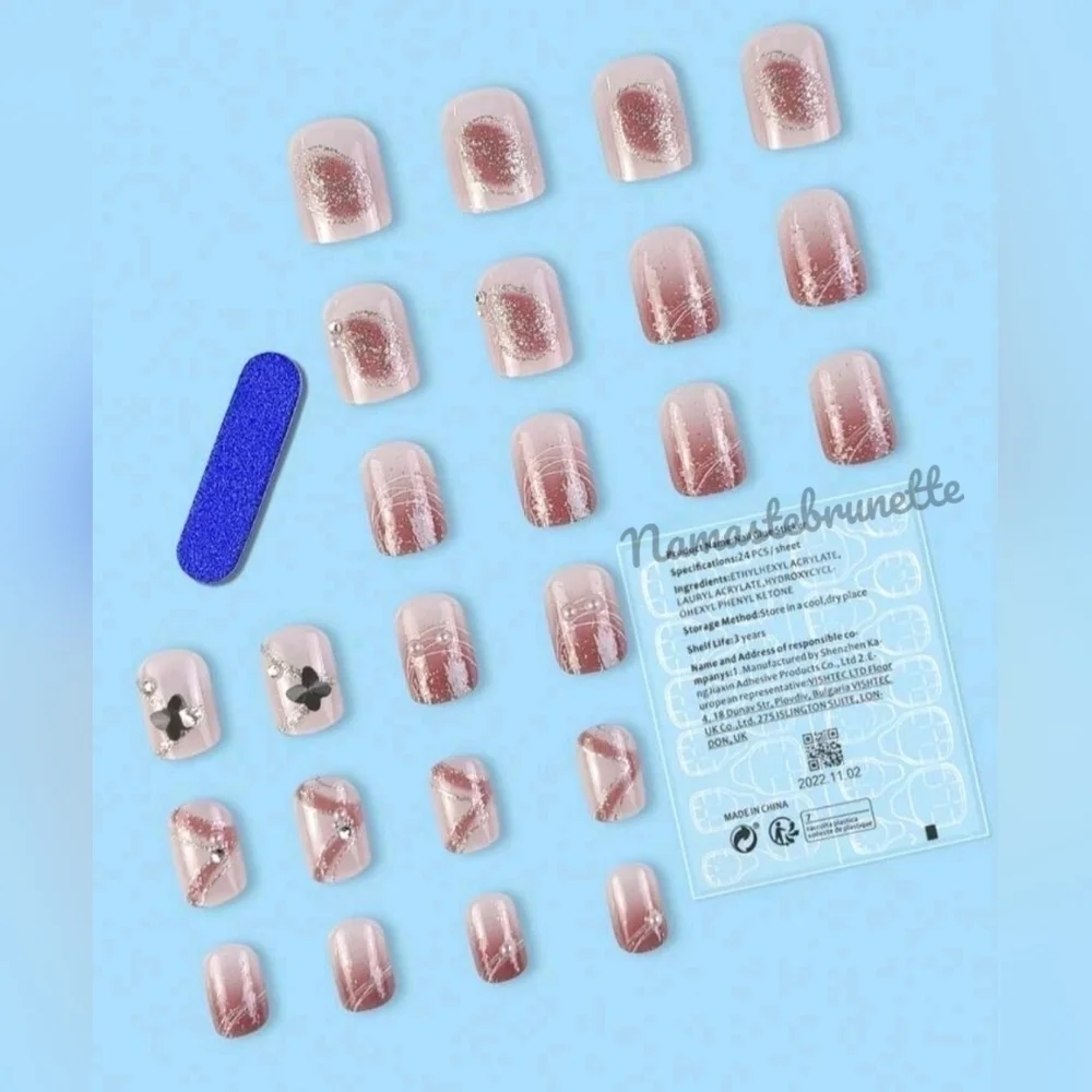 2/$16 3D Butterfly Glitter Press On Nails
